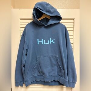 Huk Hoodie XL Blue Pullover Fishing Sweatshirt Logo Spellout Beach Outdoor Water